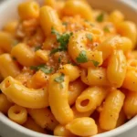 Buffalo Chicken Mac and Cheese Recipe 5 Close-up of creamy chicken mac and cheese baked with melted cheddar and golden breadcrumbs