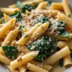 Creamy chicken spinach pasta with Parmesan and fresh basil