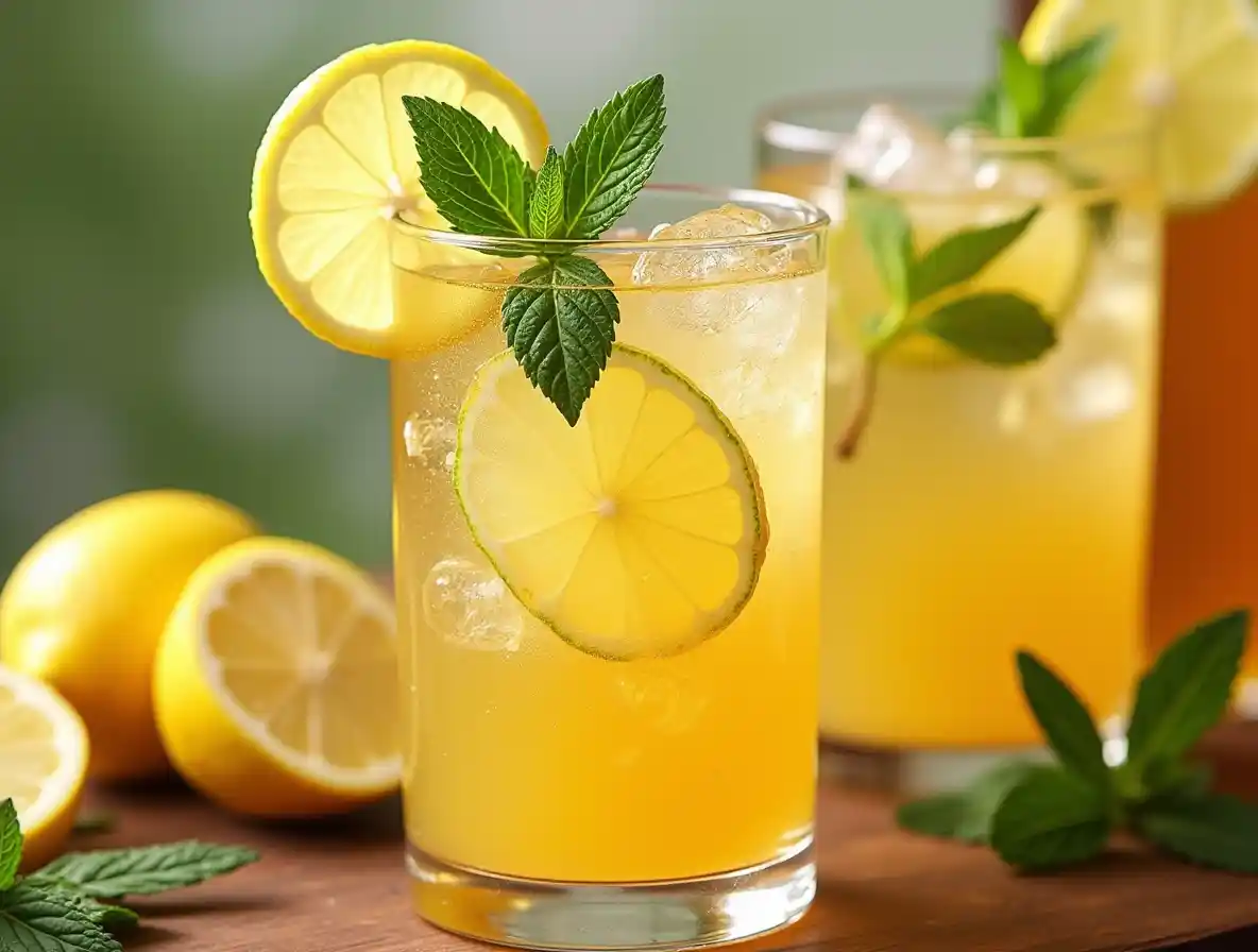 Glass of Natural Mounjaro drink with lemon, ginger, and apple cider vinegar
