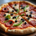 No-yeast pizza crust topped with fresh tomato sauce, mozzarella, and basil