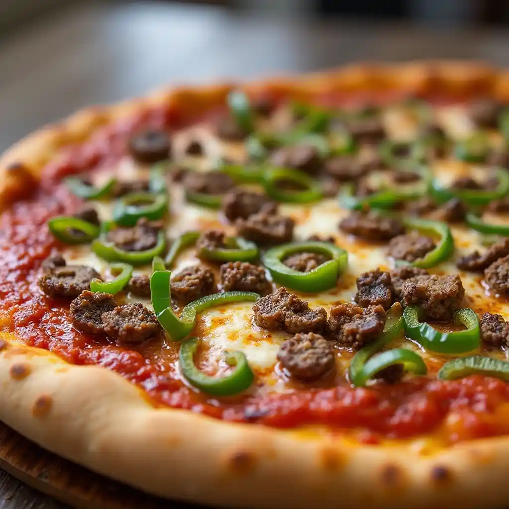 Thin-crust pizza dough rolled out and ready for toppings on a wooden board